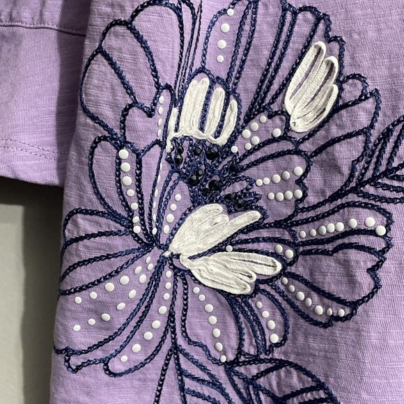 Alfred Dunner Women’s XL Purple Long Sleeve Floral Embroidered Top Cottagecore - Picture 5 of 12